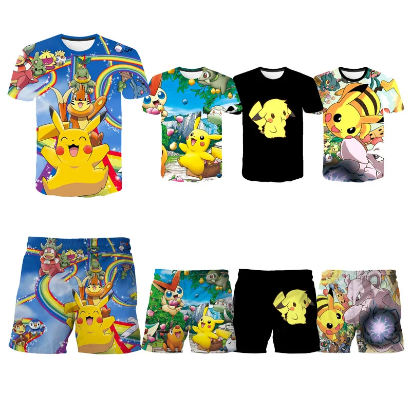 

2021 Summer Shirts Cute Boys Girls short pants T Shirt Pokemon short Polyester 3D Tshirts Kid Girl Top Tees Children Clothing