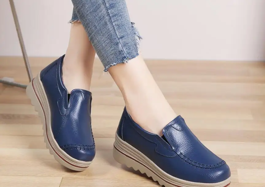 

New Genuine Leather Women Flats shoes Autumn Woman Loafers Genuine Leather Female Shoes Slip On Ballet classic Women's Shoes