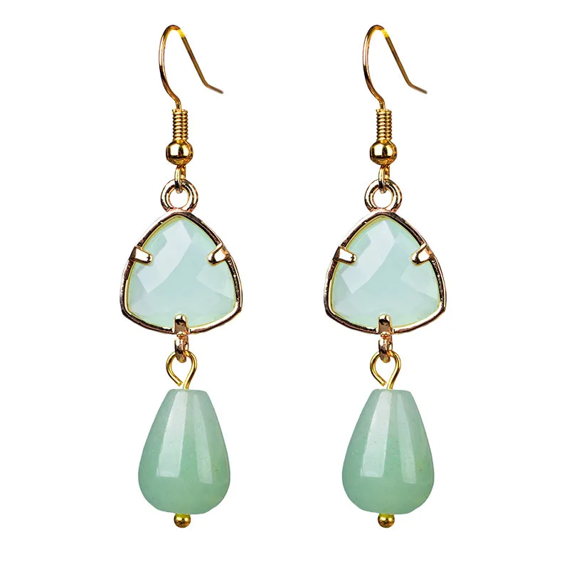 Серьги с подвесками в форме капли воды из легкого зеленого прозрачного глазурированного стекла Fashion Fresh Dongling Yu.