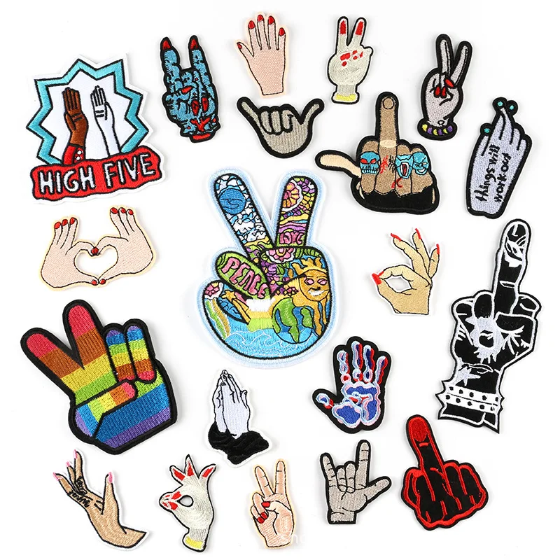 

gesture a pattern iron patch embroidered cloth patch clothes badge for ironing decoration Sewing clothing pattern .wholesale