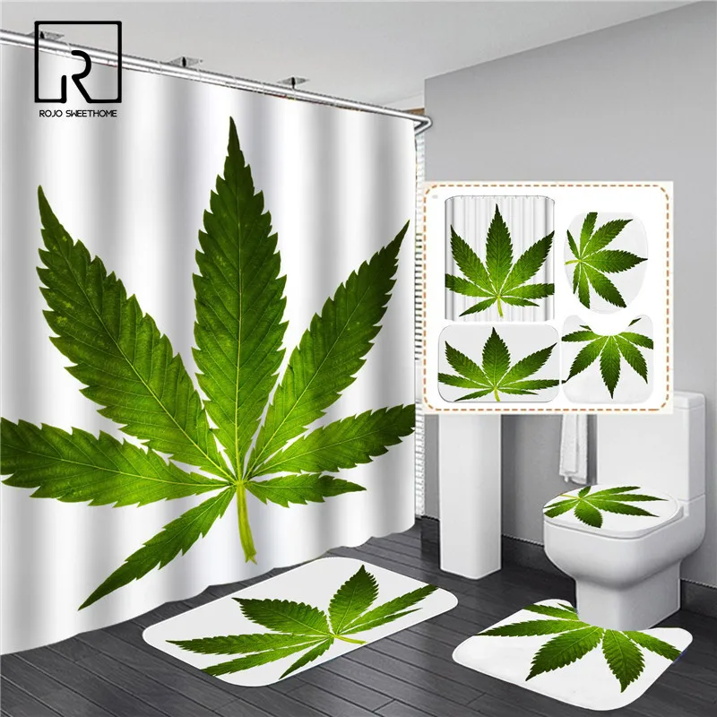 Большие зеленые листья для душа с рисунком Шторы комплект состоящий из