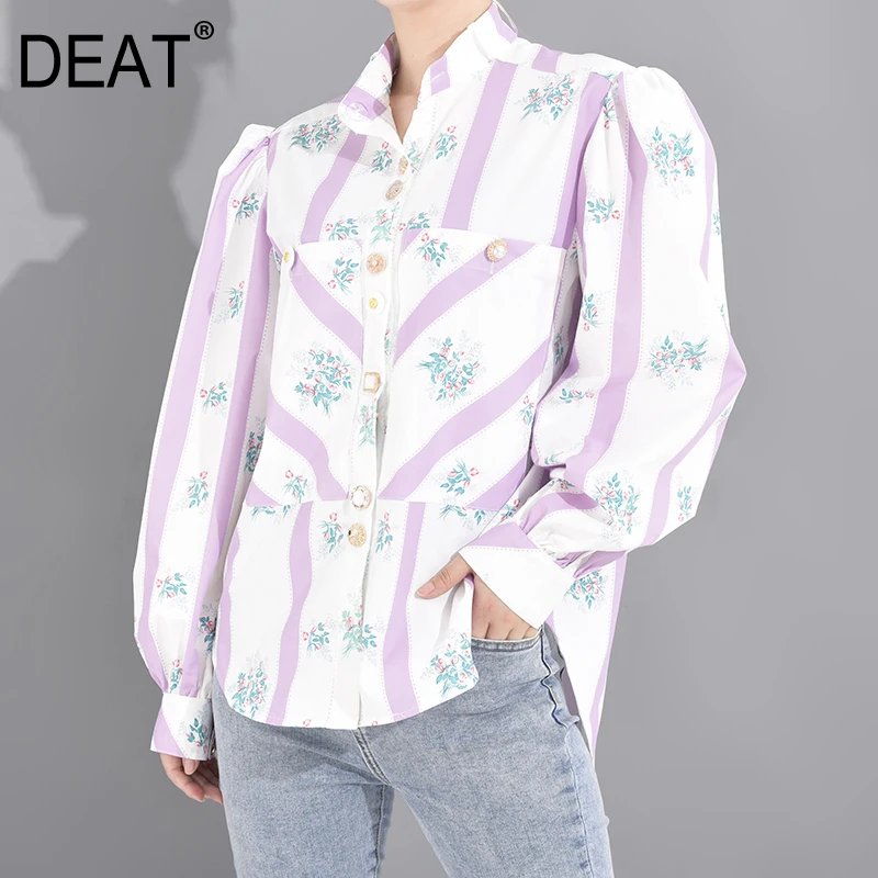 Фото Женская рубашка с отложным воротником DEAT однобортная в полоску - купить