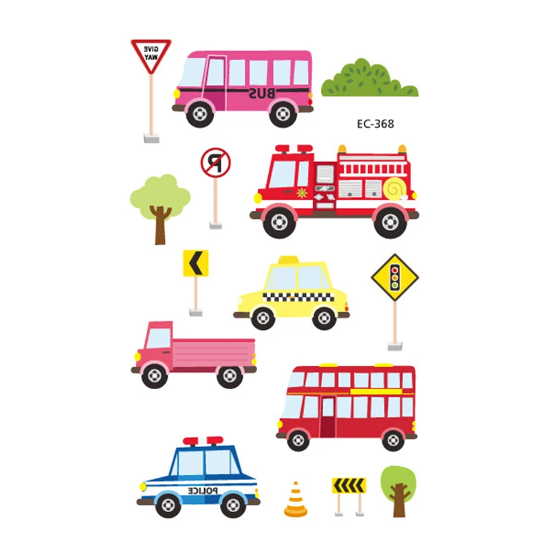 1 шт. мультфильм машины автобусы поезд Временные татуировки наклейки для