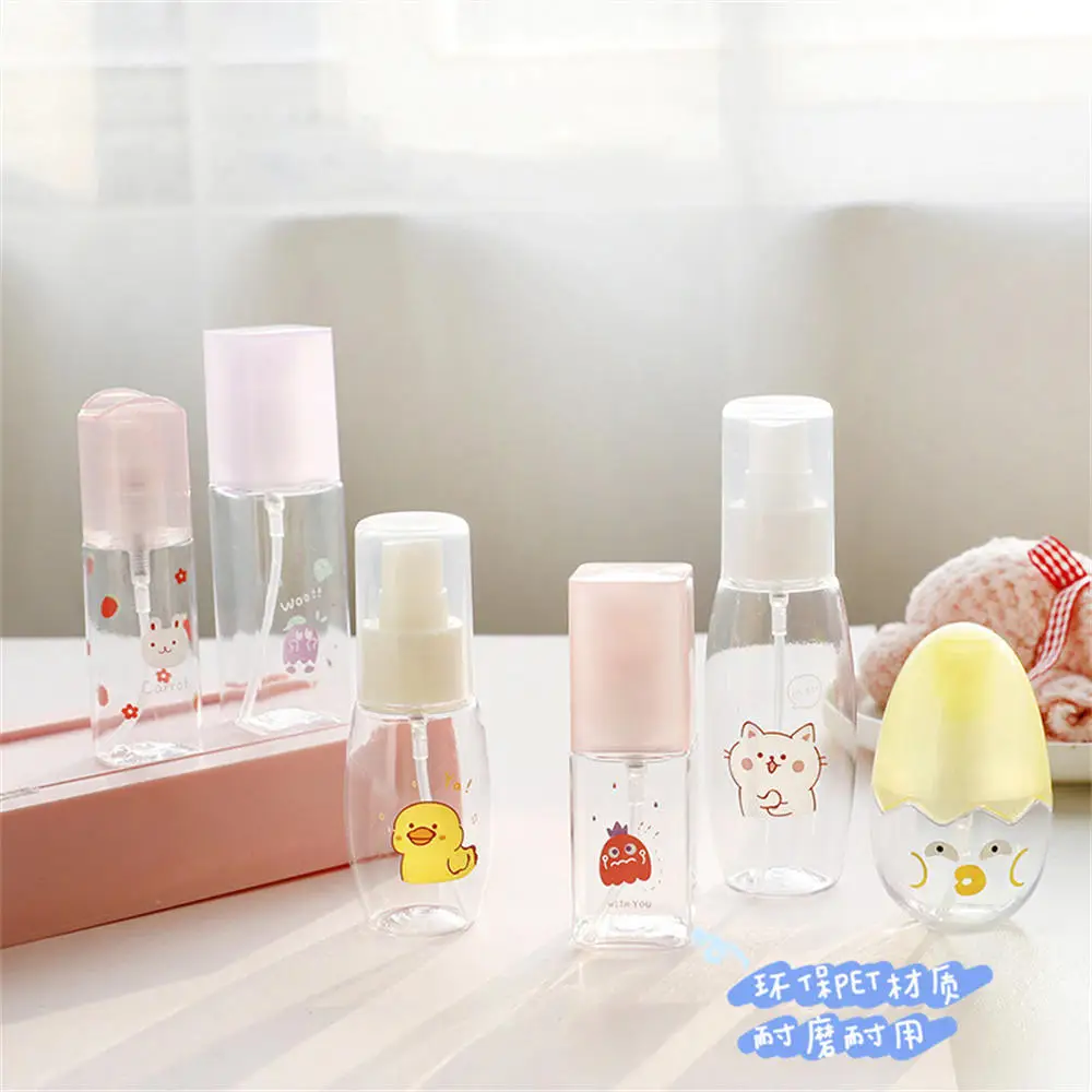 

35/45/50/55/85ml Cartoon Printed Transparent Empty Spray Bottles Pet Mini Empty Cosmetic Containers Liquid Refillable Bottle