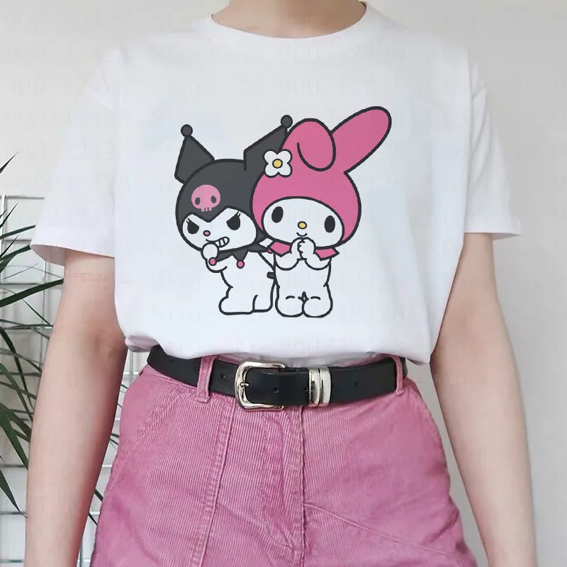 

Funny Cute Cartoon Kuromi White Tee Tops Clothing Harajuku Ullzang Kawaii T-shirt 90s Print Pattern Korean Street T-shirt Women