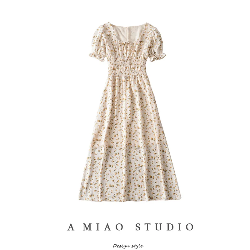 Женское летнее платье с цветочным принтом длинное приталенное в западном стиле