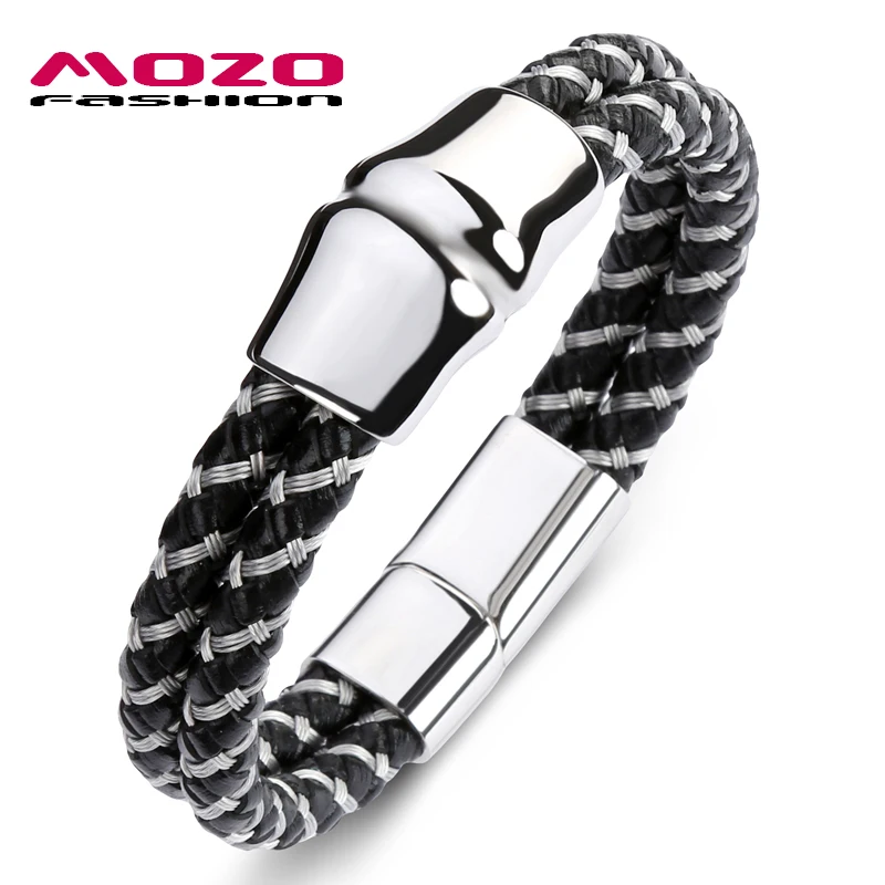 Модные мужские браслеты кожаный браслет из нержавеющей стали с магнитными