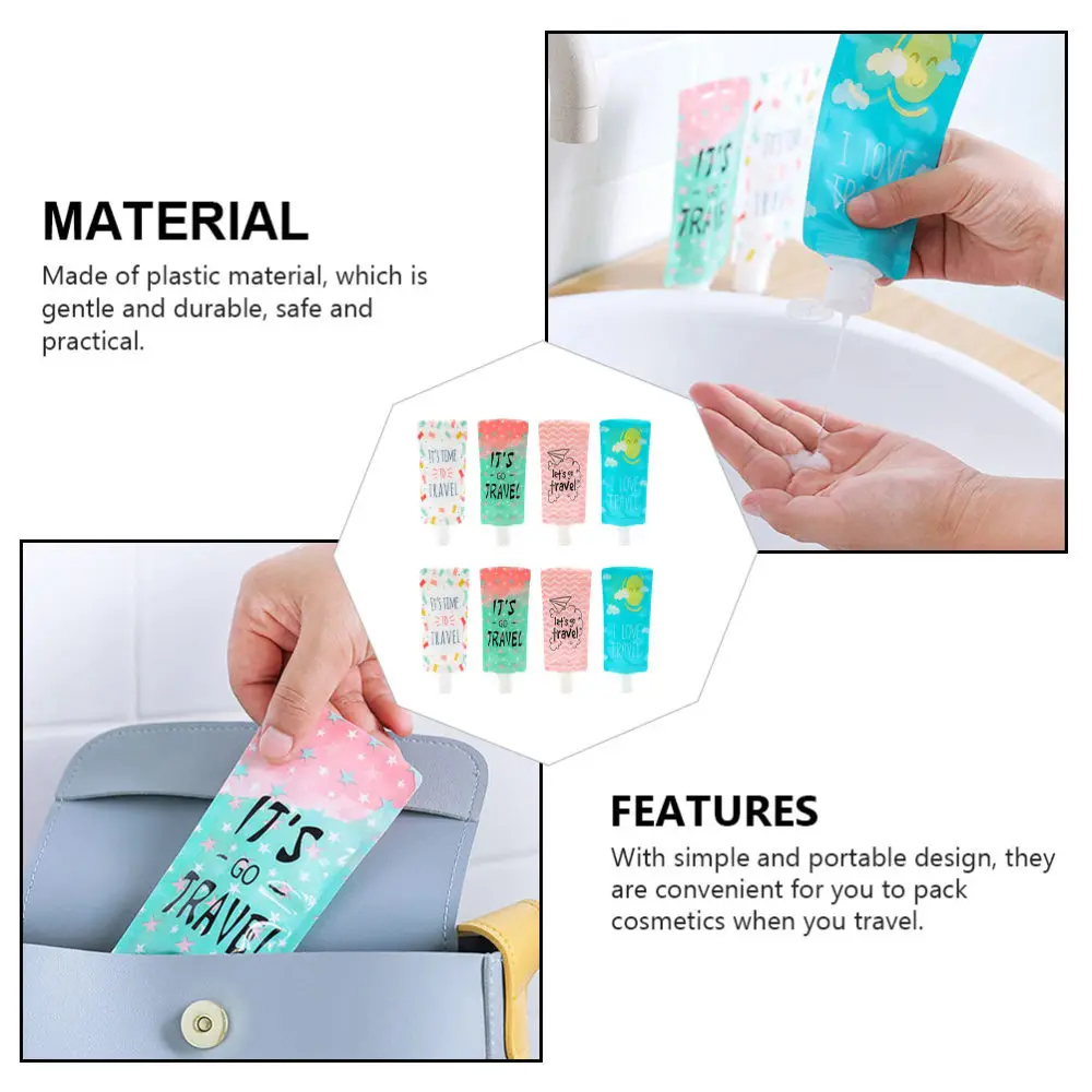

8pcs Squeezable Shampoo Bags Travel Lotion Dispensers Emulsion Storage Bags