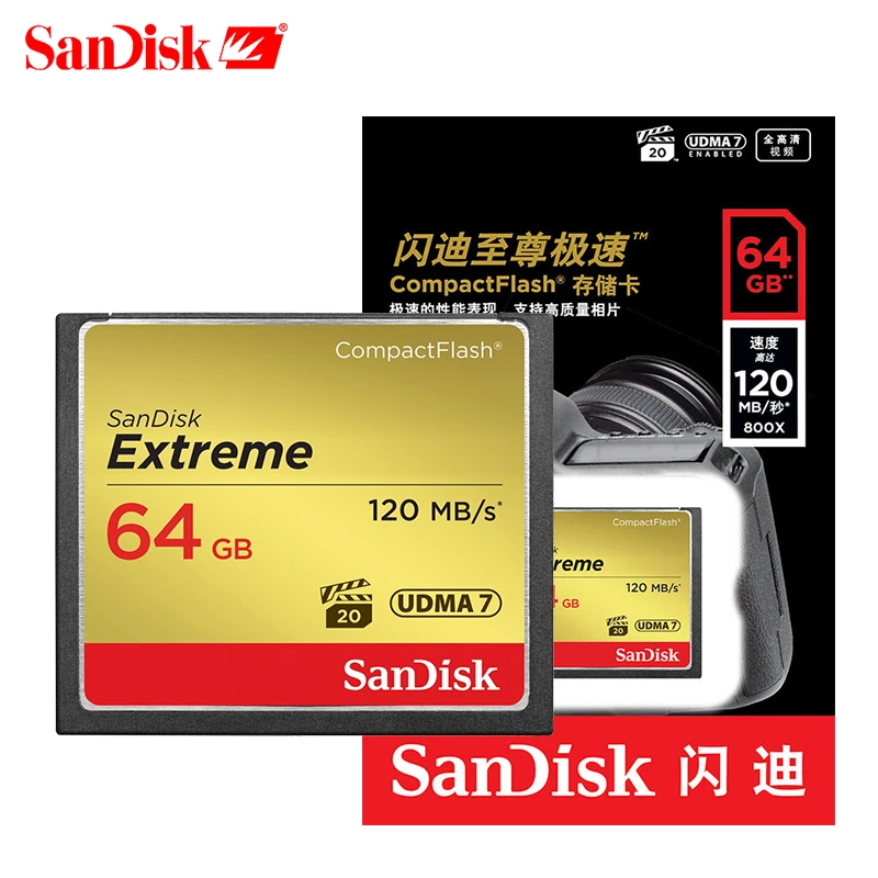 Карта памяти sandisk Extreme Compactflash 128 Гб 64 ГБ 32 ГБ карта CF Высокая скорость 120 МБ/с./с поддержка 1080P Full HD видео для DSLR/DV