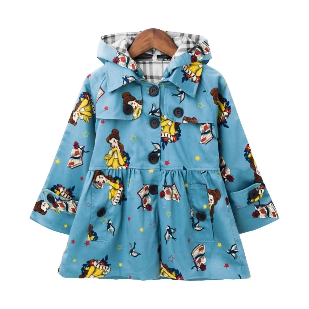 Blue princess print Детский плащ, Осенняя детская куртка, ветровка, тонкая Стильная верхняя одежда, весенне-осенняя одежда для маленьких девочек - Цвет: Blue princess print