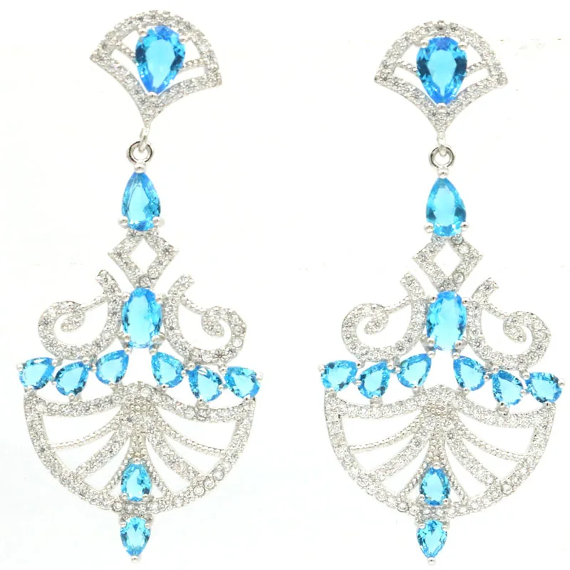 54x25 мм элегантный создан длинные Париж голубой топаз гранатовый родолит CZ для дам