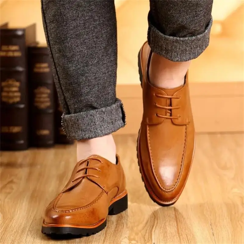 

Men's Leather Inner Raised Leather Shoes Business Formal Casual Leather Shoes Lace Up Pointed Young Men's Leather Shoes