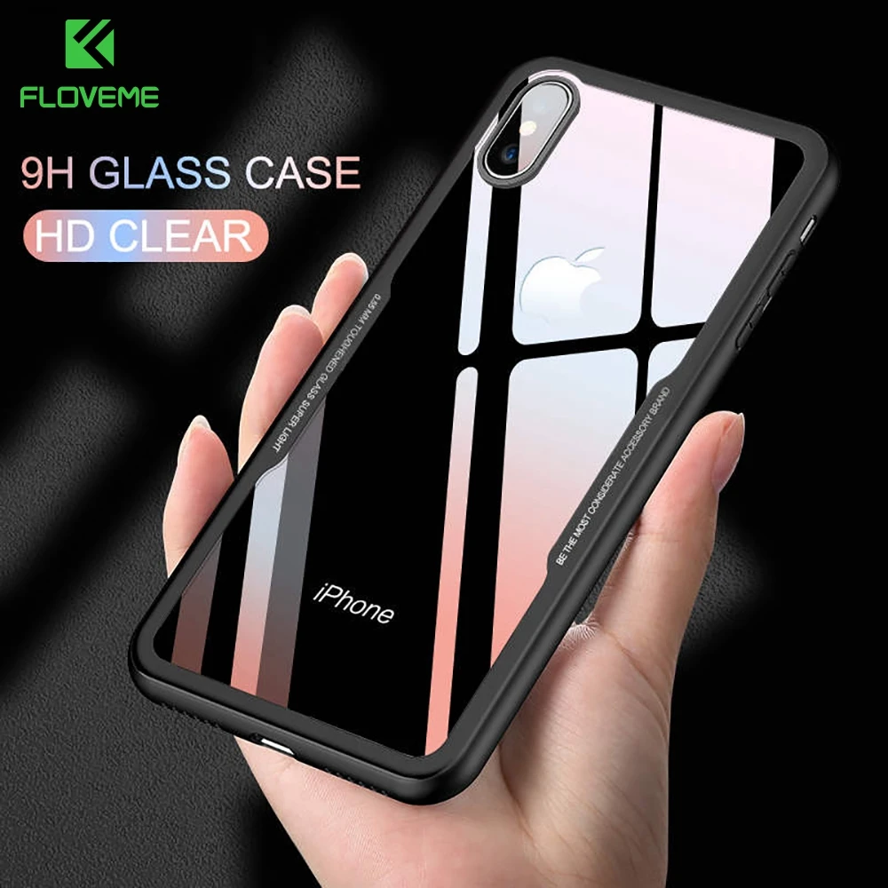 

FLOVEME Luxury Case For iPhone 12 11 XR XS Max X Pro Max Tempered Glass Phone Case For iPhone 7 8 Plus X Transparent Cover Coque