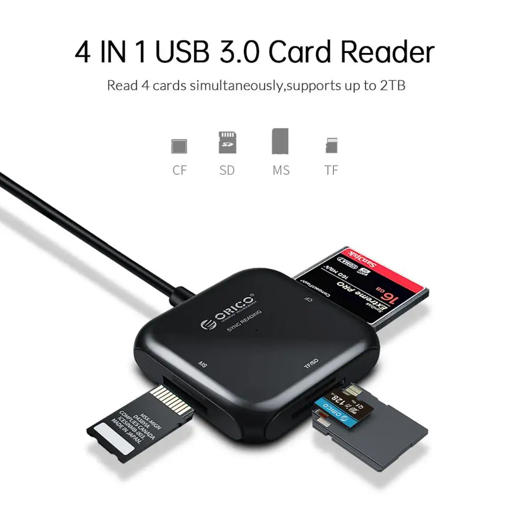 ORICO 4 in 1 USB 3.0 Card Reader Flash Multi Memory for TF SD MS CF Laptop OTG to Read |