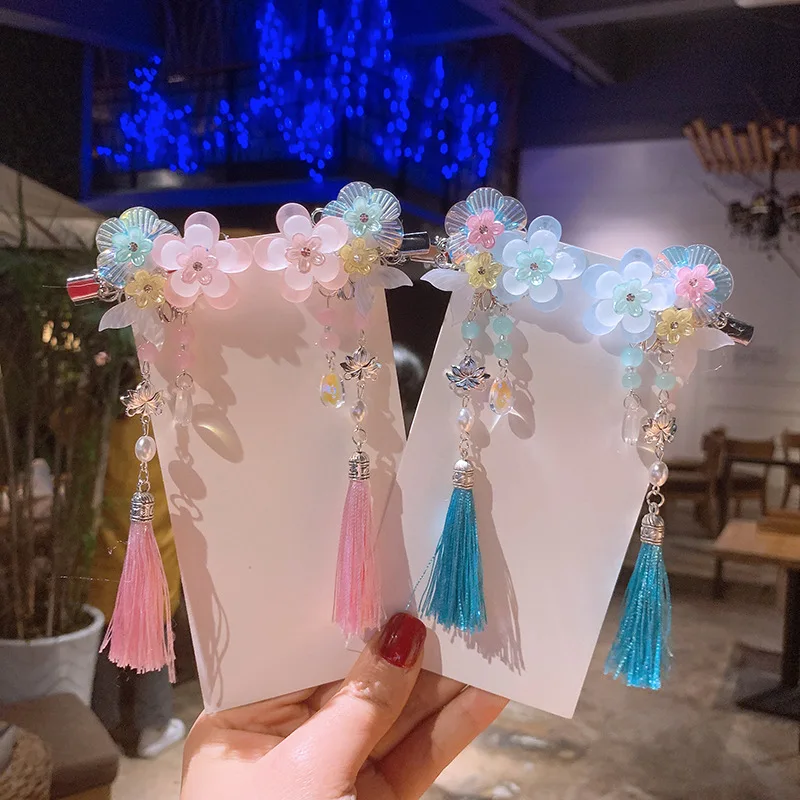 Винтажные заколки Hanfu с цветами бабочкой помпоном шариками китайские для волос