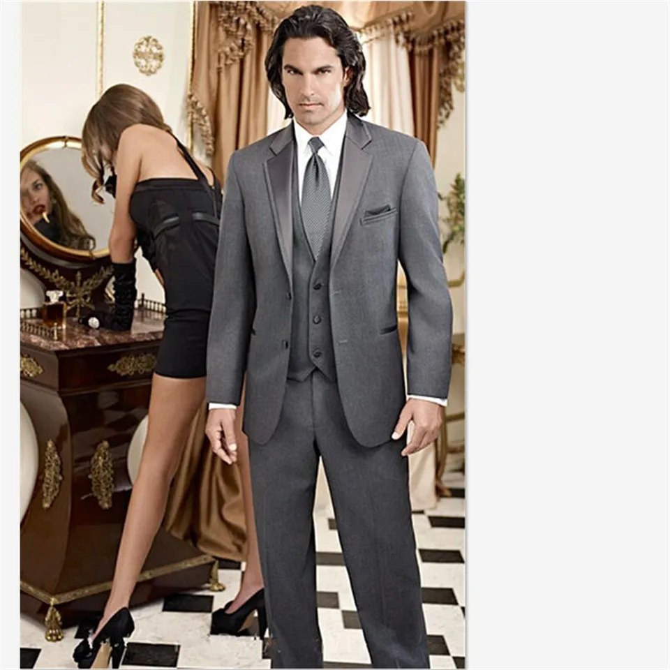 Veiai мужские костюмы темно серый смокинг на заказ приталенный мужской деловой