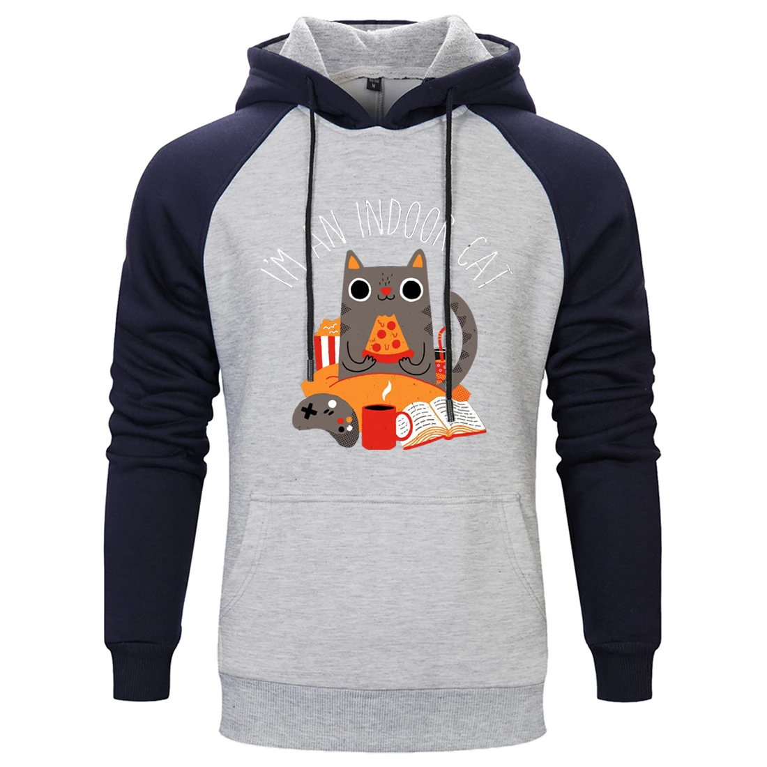Поедающего пиццу Кот реглан с капюшоном для мужчин Harajuku модные толстовки принтом