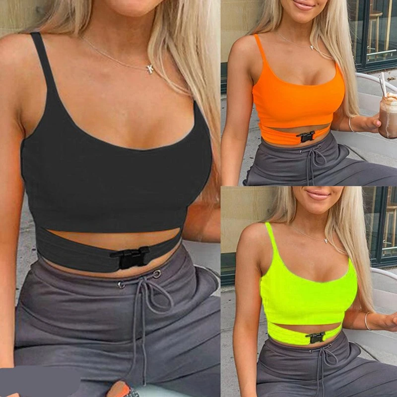 Женские флуоресцентные цветные укороченные топы сексуальные спагетти на