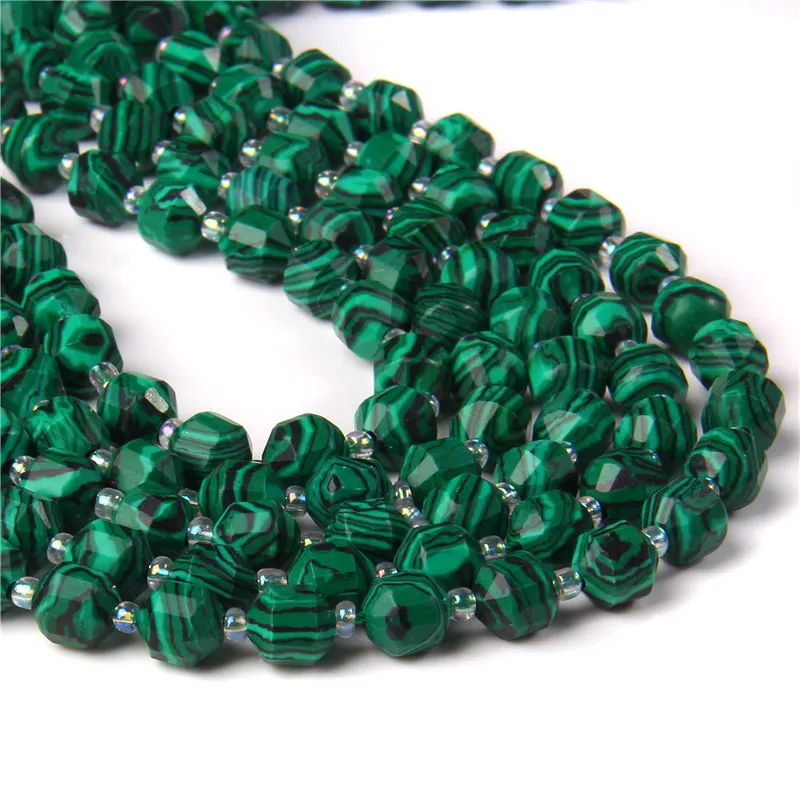 

Fashion Faceted Green Malachite Striped Stone Beads OIive Shape Loose Stone Beads for Jewelry Making DIY Bracelet Necklace 7.5''