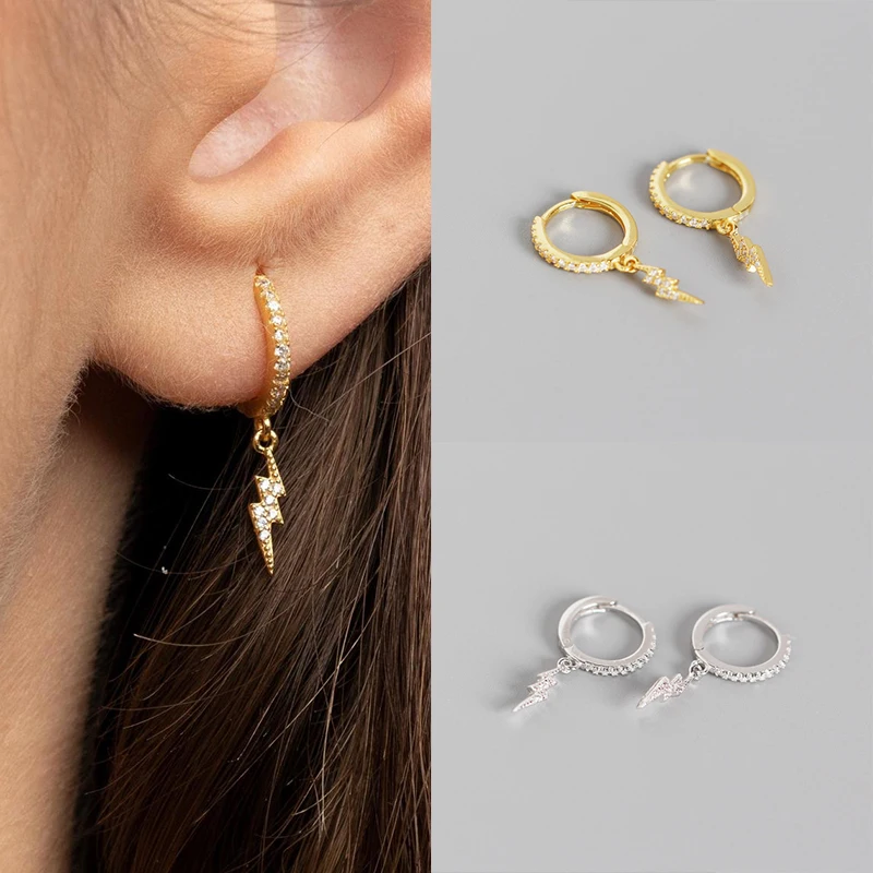 

925 Sterling Silver Hoop Earrings Pendant Lightning for Women Anti-Allergic Crystal Earrings Engagement Jewelry Couple Models