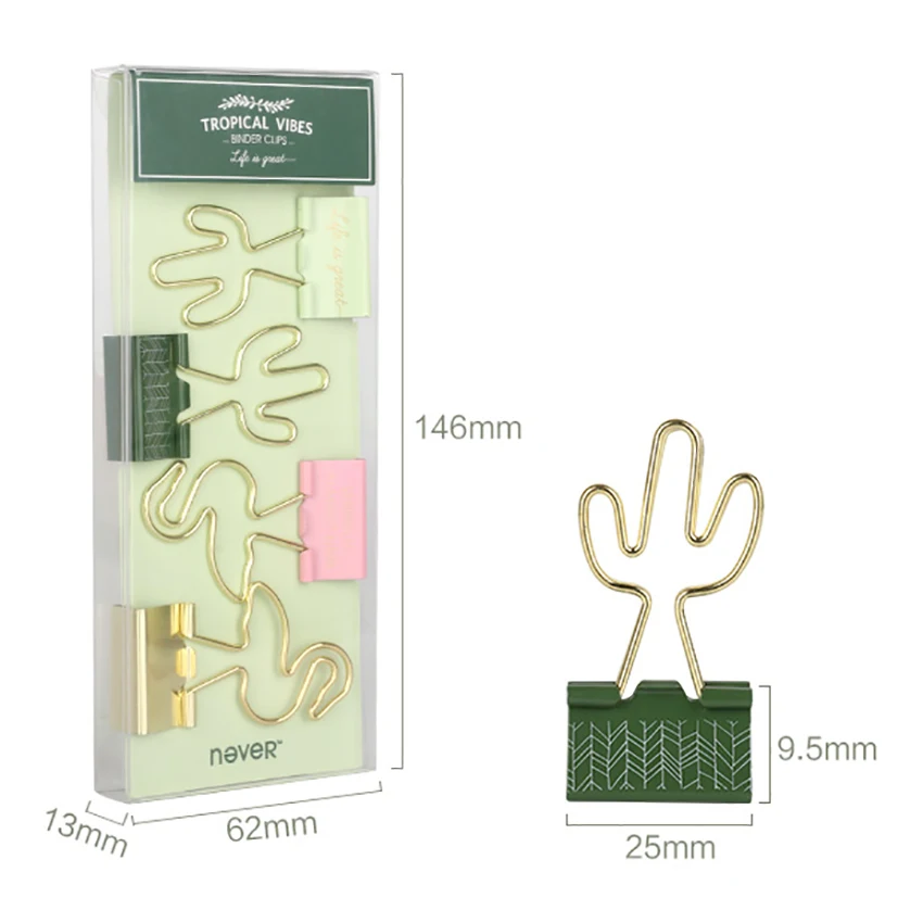 

4 PCS/Set Cute Flamingo Cactus Metal Binder Clips 25mm 32mm Notes Letter Paper Organizer Clip Office Paperwork and Document Clip