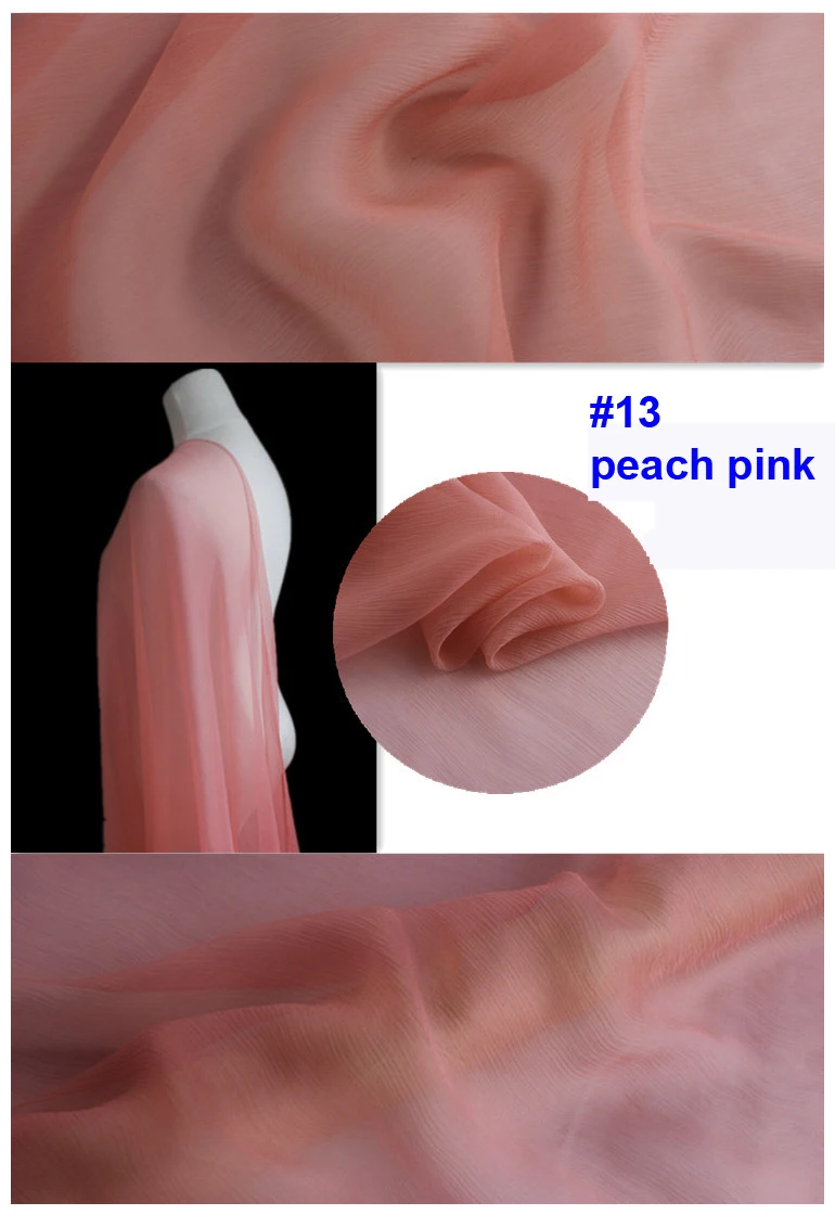 13 peach pink Гладкокрашеный чистый шелк тутового шелкопряда шарф текстиль Crinkled шелк шифон ткани-креп - Цвет: 13 peach pink