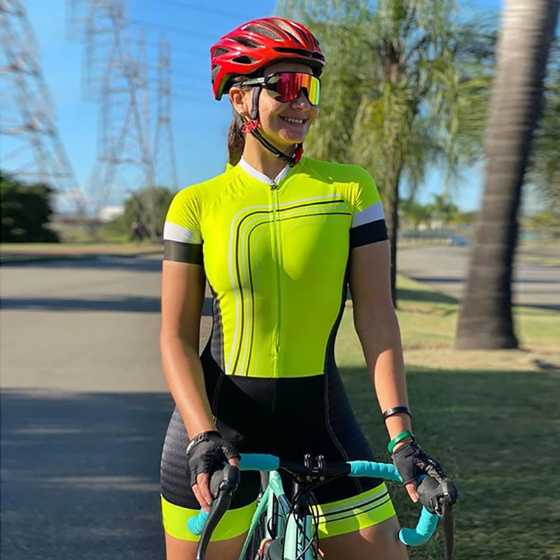 

SJYLL Summer Breathable Women's Cycling Jumpsuit Short Sleeve Bicycle Team Racing Uniform Outfit Skinsuit Jumpsuit Anti-UV