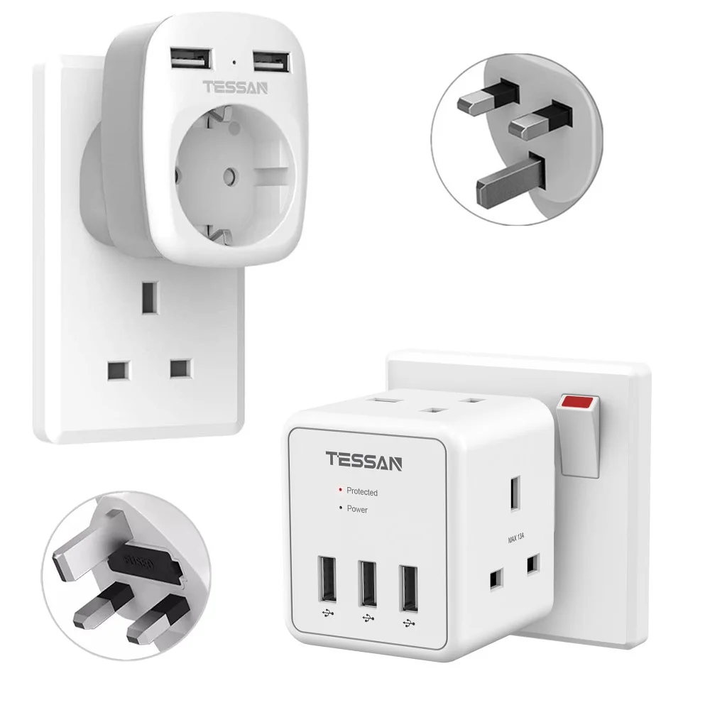 

TESSAN Small Cube Multiple Socket Power Strip with 3 USB Ports & 2 UK Outlets Wall Socket Charger Adapter for Home Office Travel