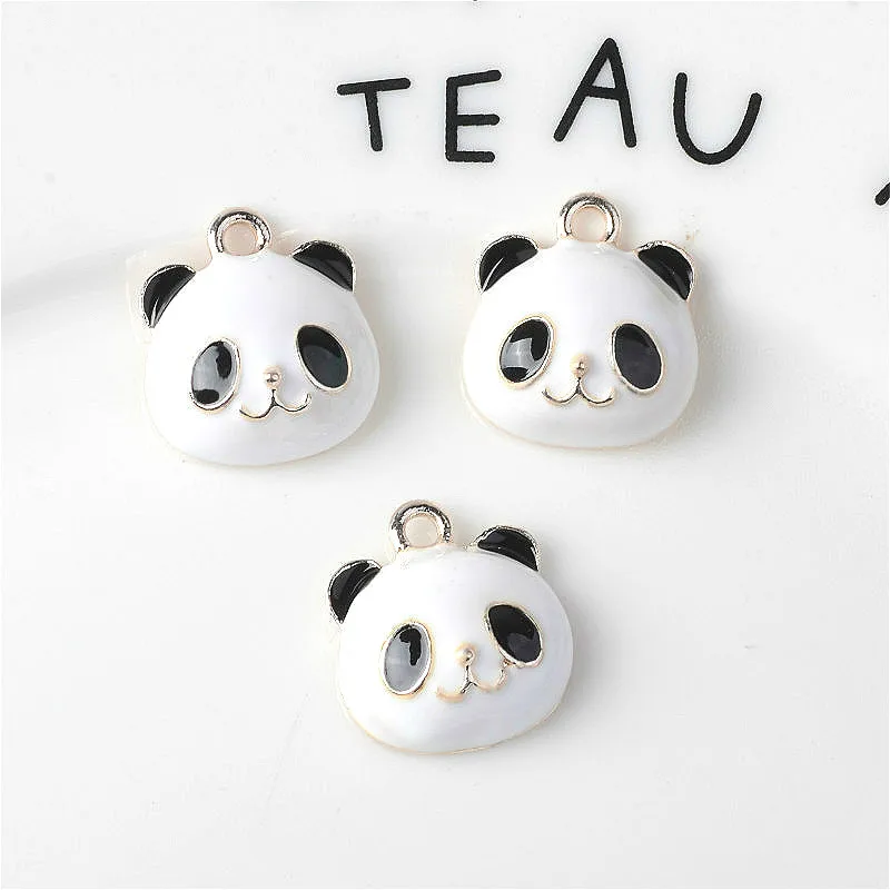 

10pcs Dripping Oil Panda Head Cute Animal Alloy Jewelry Accessories DIY Headgear Necklace Pendant Material Enamel Pendant