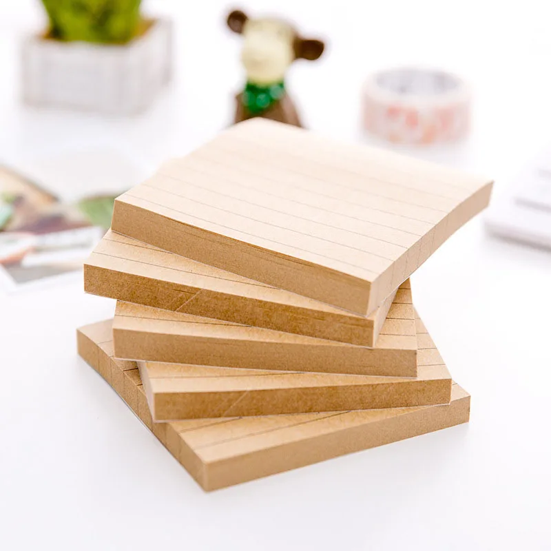 

1Pc Memo Pad Sticky Note Diary Stickers Square Lined Paper Kraft Paper Line Planner Stationery Office School Supplies