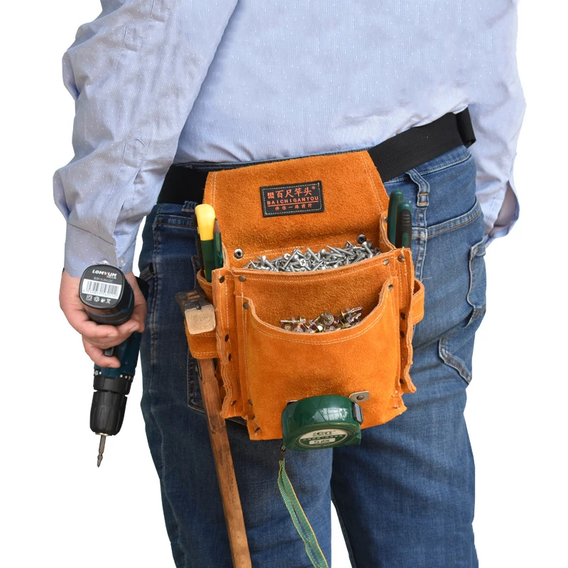 

Multi-function Waist Pack Repair Tool Storage Bag Genuine Leather Hardware Tool Pocket Wrench Pliers Screwdriver Storage Bag