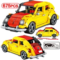 city technical moc pull back beetle classic car building block mechanical racing vehicle supercar brick toy for children gifts