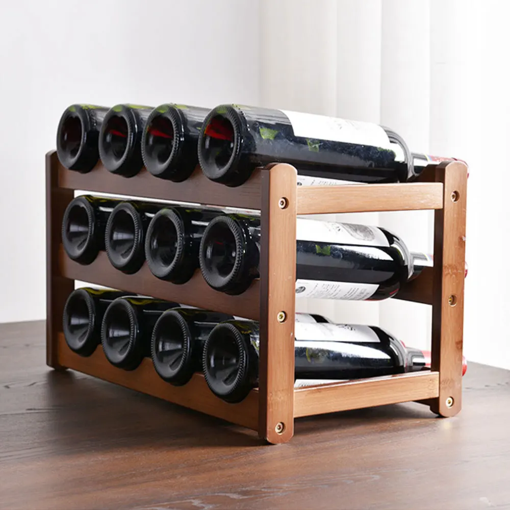 

12 Bottles Wooden Rack Organizer Red Storage Rack for Home Bar Party