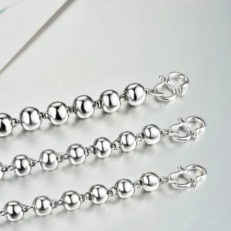 

Hot Classic Glossy Bead S990 Sterling Silver Wrap Bracelet Bangle for Women Female Mother's Day Gift Wedding Anniversary Jewelry