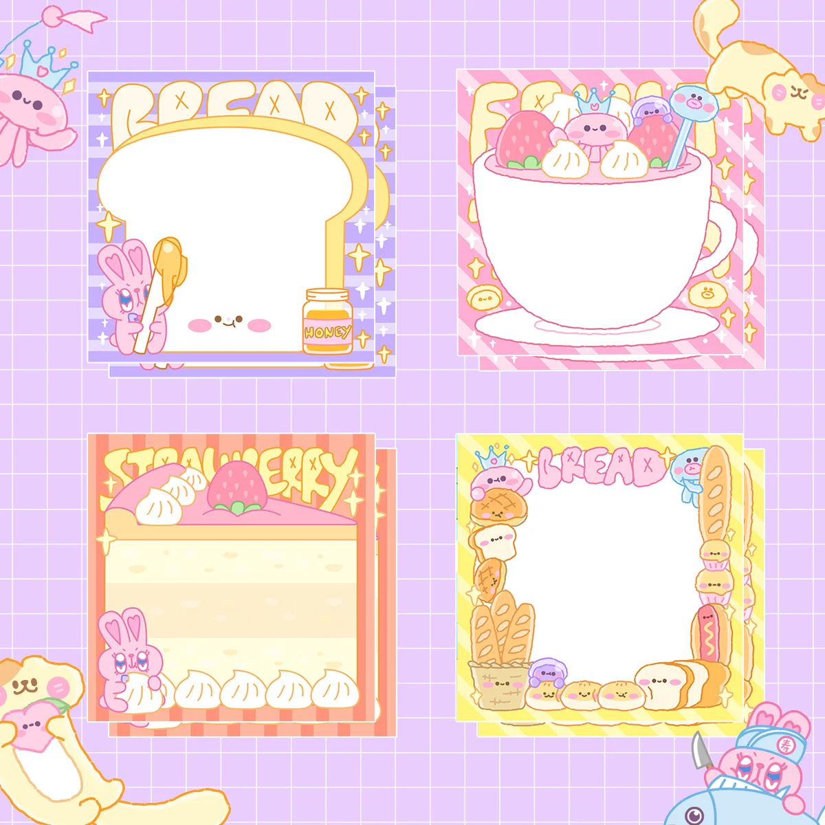 

10pc Cute Rabbit Toast Sushi Non Sticky Memo Pad Girls Planner Journal Note DIY Decoration School Supplies Stationery Memo Sheet