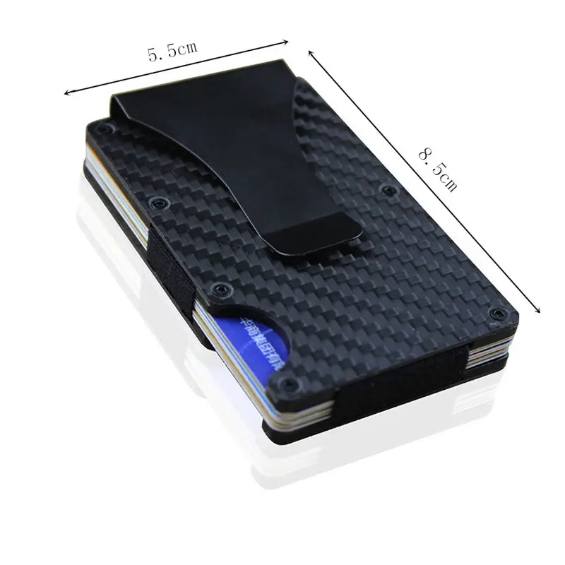 

Bycobecy New Arrivals Men Fashion Carbon Fiber Credit Card Holder Minimalist Clutch Wallet Aluminum Metal RFID Mini Pocket Purse