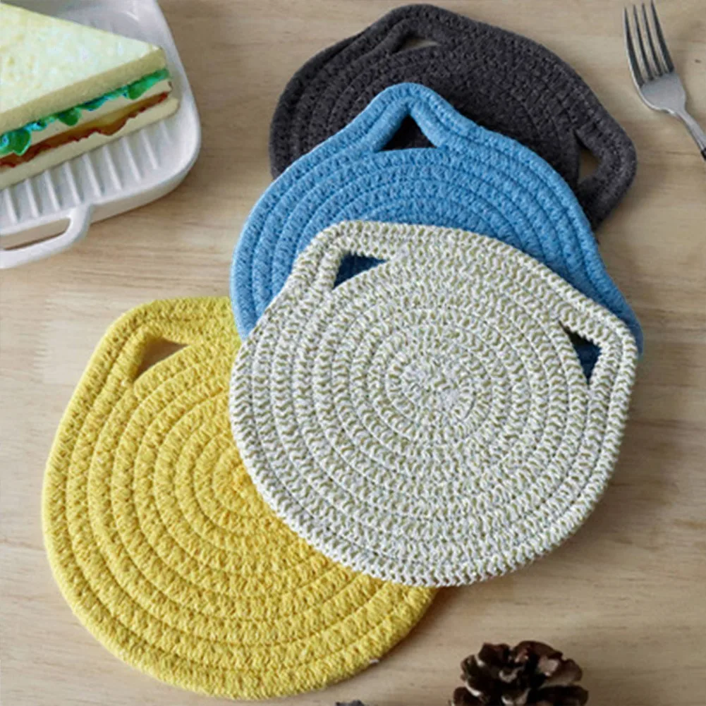 

Cartoon Cat Placemat Table Plate Dish Mat Holder Insulation Pad Kitchen Home Knitted Seam Neat Edges Thermal Mat Drying Mats Pad