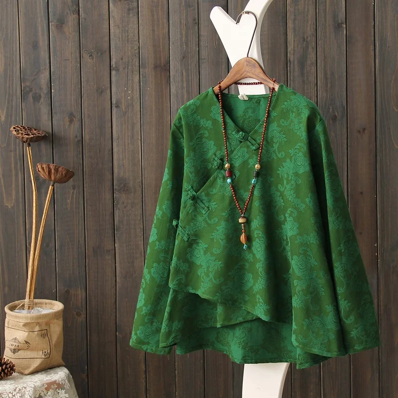 

Традиционная китайская одежда для женщин, топы и блузки, льняная рубашка в Восточном китайском стиле, женский топ-Ципао, китайская одежда
