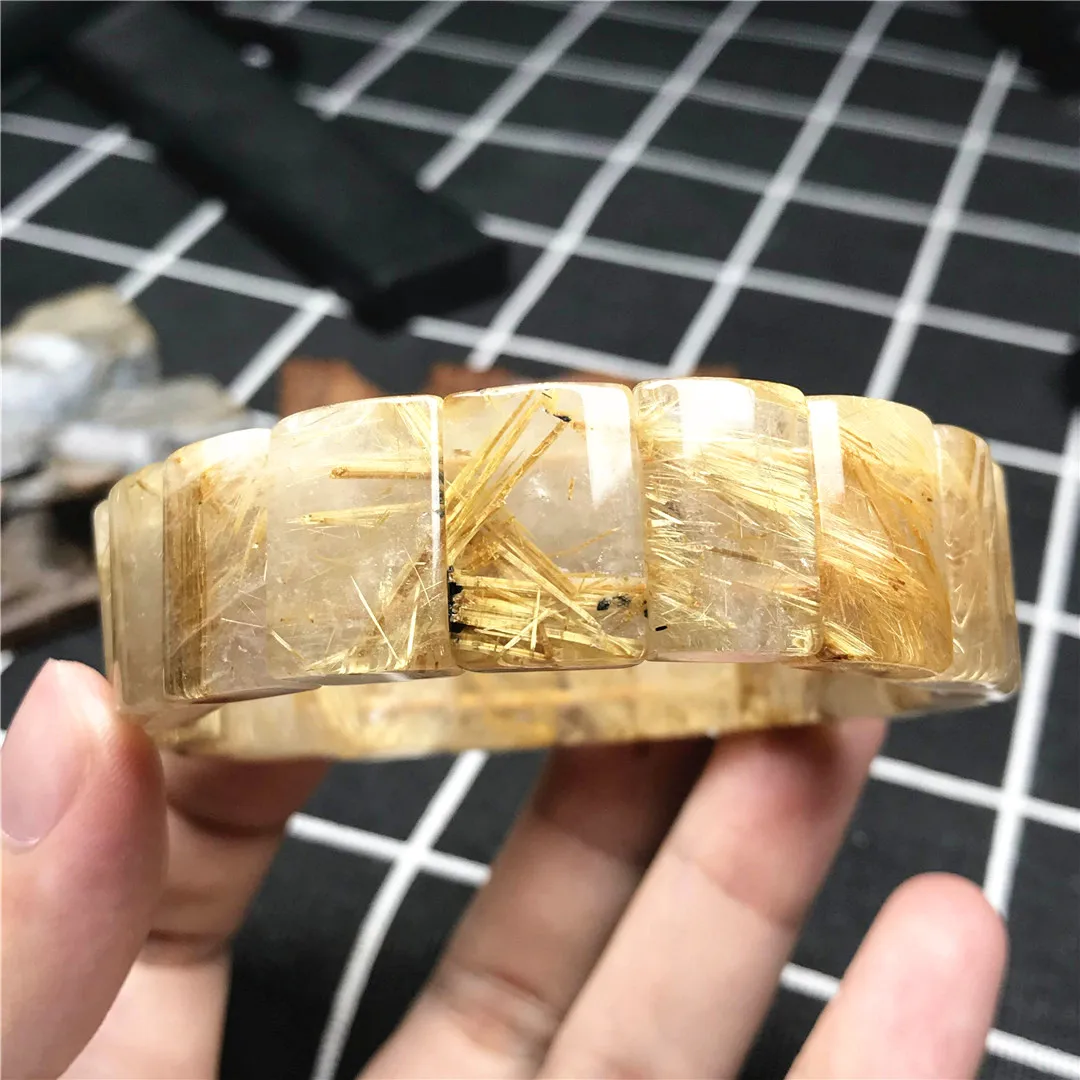 

18x12mm Natural Brazil Gold Rutilated Quartz Bracelet For Women Men Beads Wealth Luck Gift Stone Stretch Bangle Jewelry AAAAA