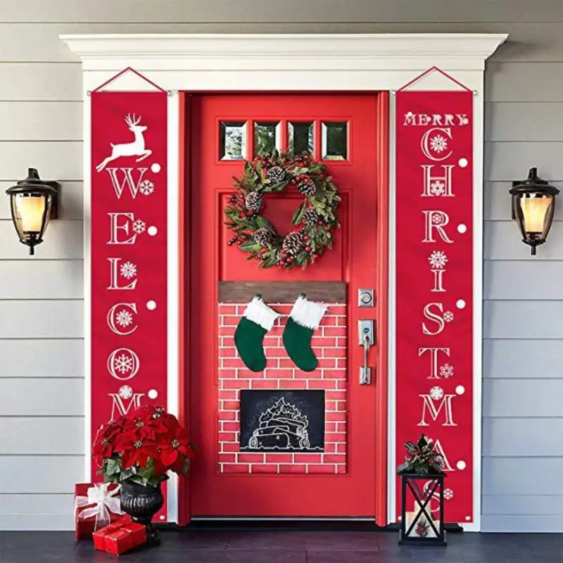 

Merry Christmas Porch Sign Front Door Welcome Banners Christmas Porch Sign Outdoor Indoor Garden Xmas Banners For Christmas