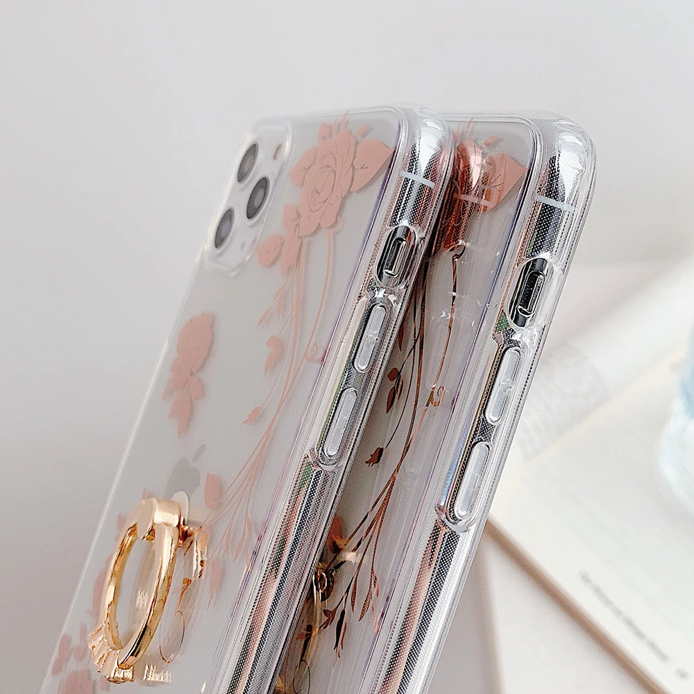Чехол для телефона iPhone 11 Pro Max мягкий прозрачный чехол IMD с розовыми цветами