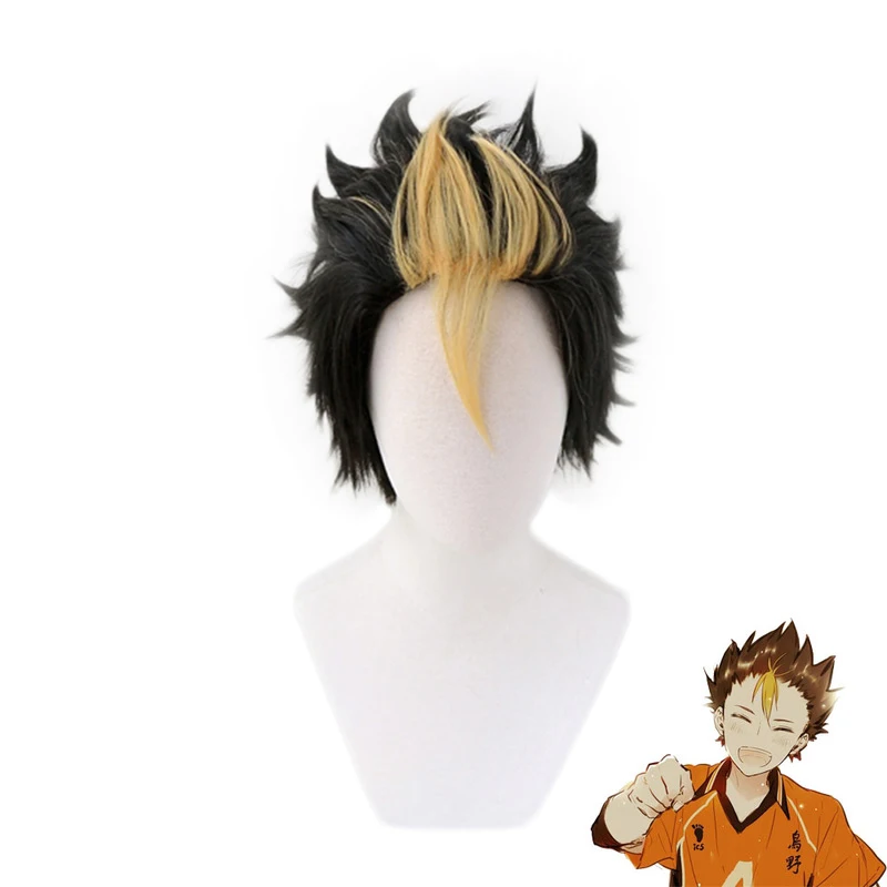 

Haikyuu! Парик для косплея Nishinoya Yuu из аниме «блонд», термостойкие короткие черные волосы для косплея, для костюма, с бесплатной шапочкой