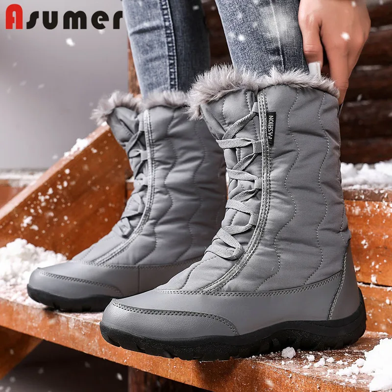 ASUMER/Популярные Модные ботильоны Женские теплые зимние ботинки на толстом меху