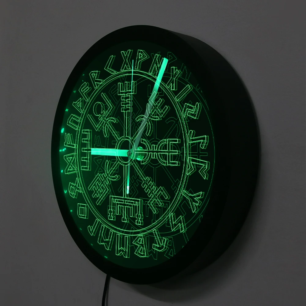 Vegvisir настенные часы с компасом викинги символ руны светодиодный неоновый