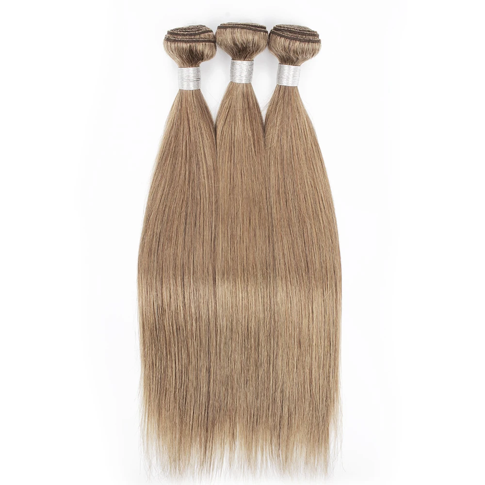 Kisshair #8 medium brown hair bundles ash blonde 16 to 24 inch pre-colored straight remy Brazilian human hair extension