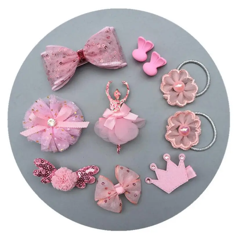 10 шт./компл. Детские аксессуары для волос девочек заколки с бантиком корона