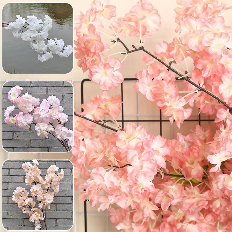 

Cherry Flower 120cm Artificial Silk Cherry Blossoms Plant Spring Sakura For DIY Home Wedding Party Decoration Kwiaty Pink Vines