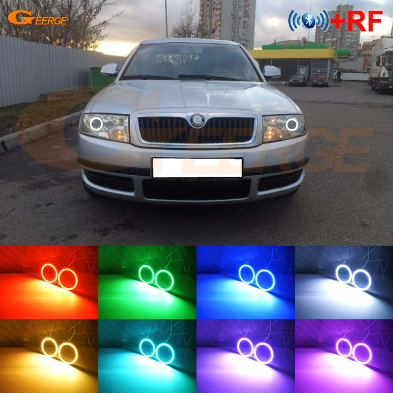 

For skoda Superb I 3U 2001 - 2007 RF remote Bluetooth-compatible APP Multi-Color Ultra bright RGB LED Angel Eyes kit Halo Rings