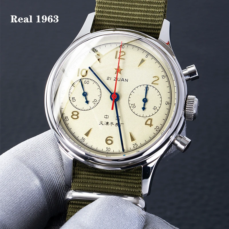 

1963 Watch Mechanical Multifunctional Pilot 1963 Chronograph Retro Men Wristwatch Tough Guy Military Flying Aviation Male Clock