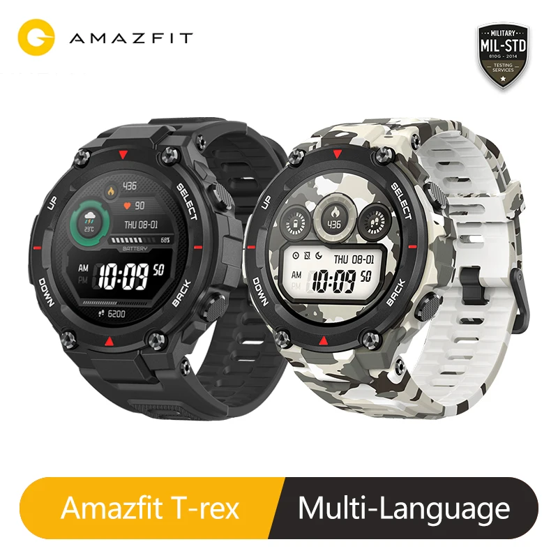 2020 CES Amazfit t-rex умные часы 5ATM GPS/ГЛОНАСС 20 дней автономной работы MIL-STD Человек GPS